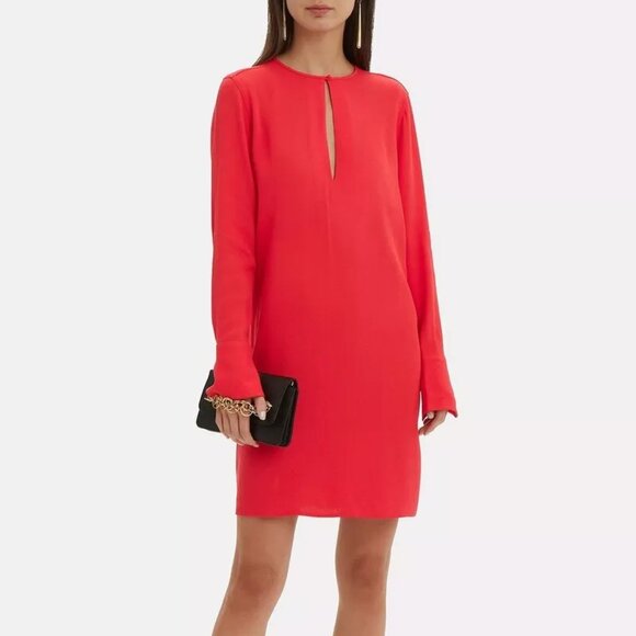 Equipment Carmine Red Bonnie Dress Keyhole Long Sleeve Shift Large - Picture 2 of 9